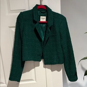Abercrombie & Fitch Emerald Green Cropped Tweed Blazer